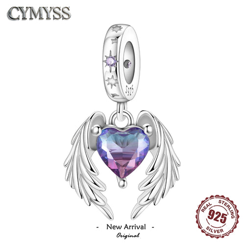 925 Sterling Silver Zircon Winged Heart Charm Bead