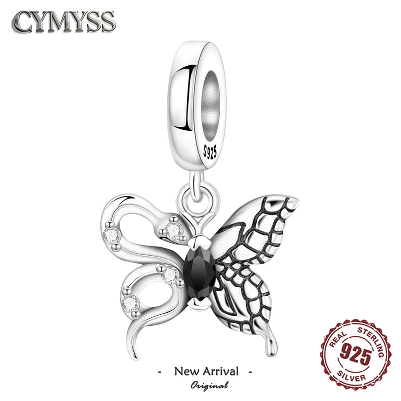 925 Sterling Silver Zircon Butterfly Snake Charm Pendant