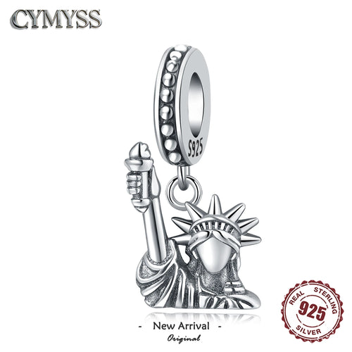 925 Sterling Silver Heart Statue of Liberty Charm Bead