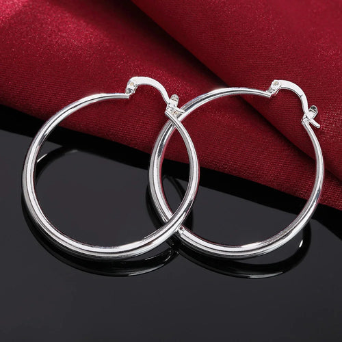 Sterling Silver 40mm Smooth Round Hoop Earrings for Women - Wedding