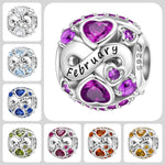 925 Sterling Silver Birthstone Heart Zircon Charm Bead