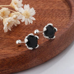 Sterling Silver Irregular Black Stud Earrings for Women - Wedding