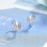 Sterling Silver Rainbow Butterfly Zircon Ring Earrings for Women