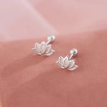 Sterling Silver Lotus Flower Stud Earrings for Women - Elegant