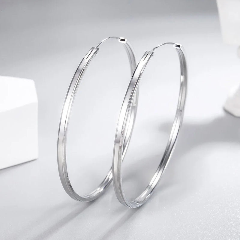 Sterling Silver 30-60mm Cut Hoop Earrings for Women