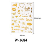 Waterproof Metallic Temporary Tattoos Women Gold Flash Fake Tattoo Sticker Heart Design Stickers for Valentine Wedding Body Art