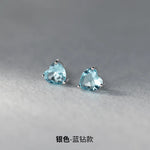 925 Sterling Silver Heart Zircon Stud Earrings for Women