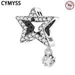 925 Sterling Silver Cutout Tassel Star Zircon Charm Bead