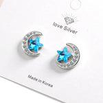 Sterling Silver Blue Star Moon Stud Earrings for Women - Wedding