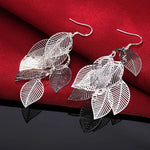 Sterling Silver Leaf Dangle Earrings for Women - Wedding Gift