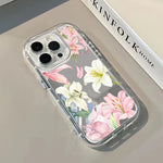 Pink Lily Peony Pattern Phone Case For iPhone 17 16 15 14 13 12 11 Pro Max 7 8 Plus XR X XS Max 16E Fashion Mirror Back Cover