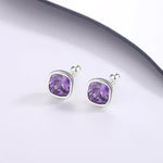 925 Sterling Silver Purple Zircon Square Stud Earrings for Women