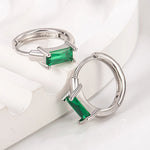 925 Sterling Silver Green Zircon Square Stud Earrings for Women