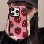 Adorable Korean-Style Strawberry Glossy Soft Phone Case  For iPhone 17 16 16e 15 14 13 12 11 Pro Max X XR XS 7 8 Plus SE2 Cover