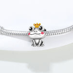 925 Sterling Silver Crown Frog Animal Charm Bead