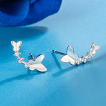 925 Sterling Silver Butterfly Zircon Stud Earrings for Women
