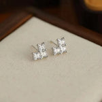 Sterling Silver Heart Zircon Stud Earrings for Women - Wedding Gift