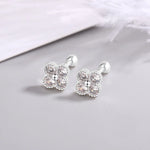 Sterling Silver Four Round Zircon Stud Earrings for Women - Elegant