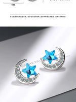 Sterling Silver Blue Star Moon Stud Earrings for Women - Wedding