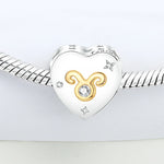 925 Sterling Silver Zodiac Taurus Heart Charm Bead