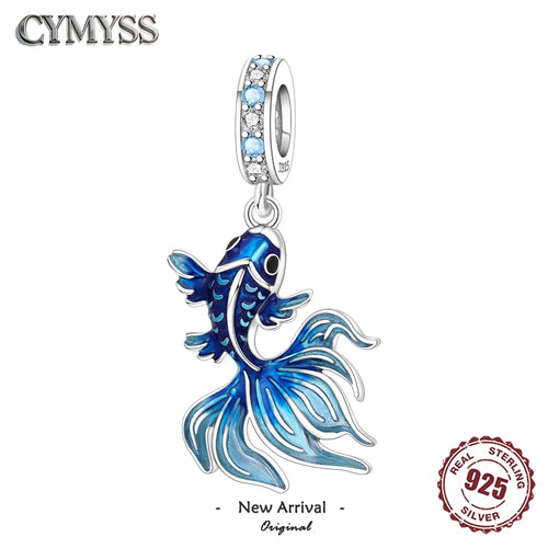 925 Sterling Silver Blue Betta Fish Ocean Pearl Charm Bead