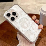 Romantic White Lace Flower Pattern Magnetic Phone Case For Samsung Galaxy S25 Ultra S24 S23 S22 Plus S21 FE Hard Clear Cover
