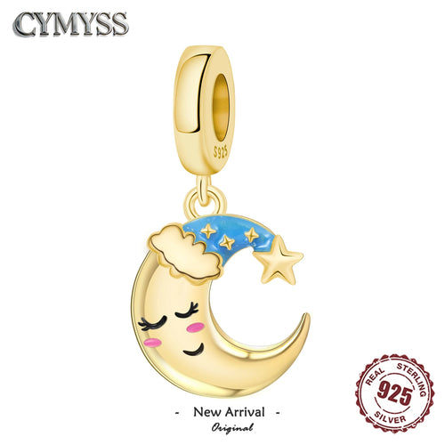 925 Sterling Silver Moon Sleep Cap Star Charm Pendant