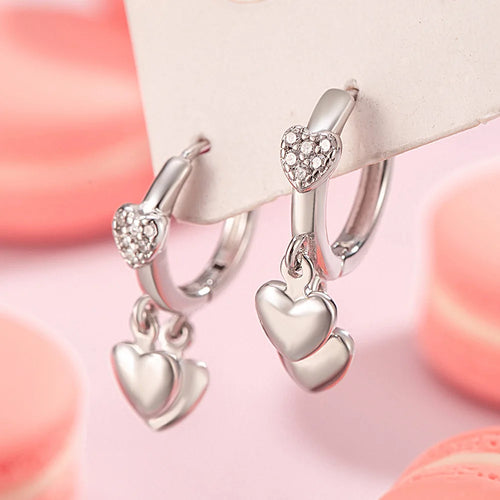 Sterling Silver Heart Zircon Stud Earrings for Women - Elegant