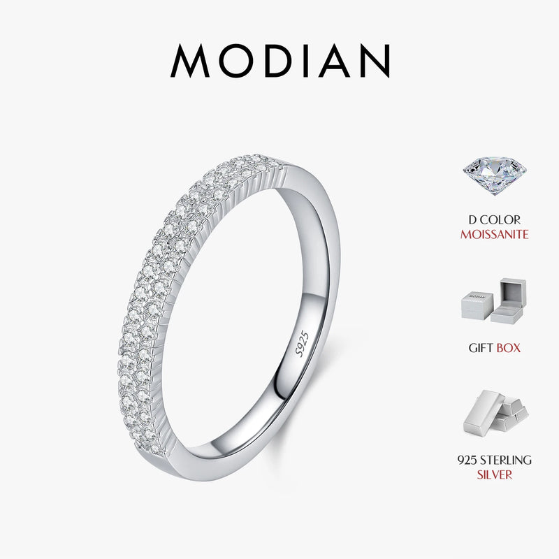 MODIAN D Color VVS1 Moissanite 925 Sterling Silver Trendy Double-layer Eternity Finger Rings For Women Daily Fine Jewelry Gift