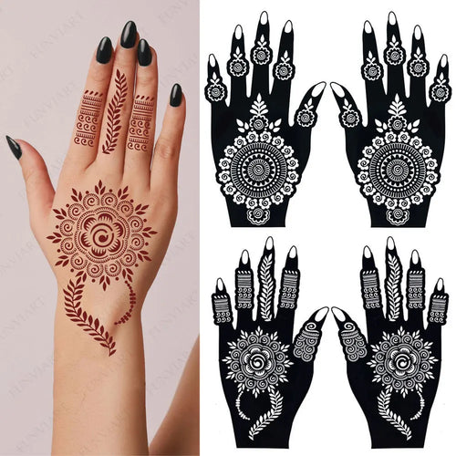 2pcs Henna Tattoo Stencils Flower Tattoo Template for Women Hand Body Art Henna Temporary Tattoos for Ramadan Festival