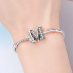 925 Sterling Silver Zircon Letter Bead Charm for Bracelet Necklace