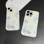 Elegant Blue Tulip Print Soft Phone Case For iPhone 17 16 15 14 13 12 11 Pro Max  PLUS Floral White Shockproof Bumper Back Cover