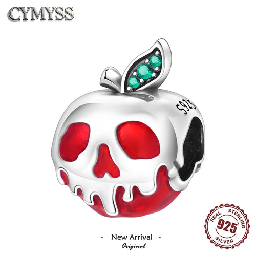 925 Sterling Silver Red Resin Skull Apple Charm Bead