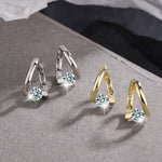 Sterling Silver Gold Crystal Stud Earrings for Women - Wedding