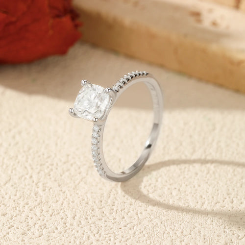 D Colour Square Moissanite Engagement Ring | 925 Sterling Silver