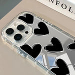 Black Heart Phone Case For iPhone 17 16 15 14 13 12 11 Pro Max 16e 17e XR X XS Max 7 8 Plus Make Up Mirror Shockproof Soft Cover