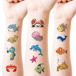 10Pcs Cartoon Temporary Tattoos for Hand Disposable Underwater World Crabs Dolphins Octopus Jellyfish Design Tattoos Sticker