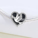 925 Sterling Silver Peace Love Dove Heart Charm Bead