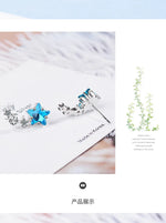 925 Sterling Silver Blue Star Crystal Stud Earrings for Women