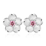 Sterling Silver Pink Purple Zircon Flower Stud Earrings for Women