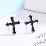 Sterling Silver Black Cross Stud Earrings for Women - Wedding