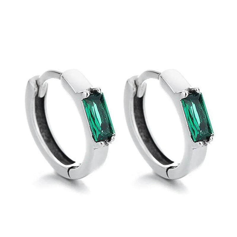 925 Sterling Silver Green Zircon Square Stud Earrings for Women