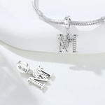 925 Sterling Silver Zircon Alphabet Letter Dangle Charm Bead