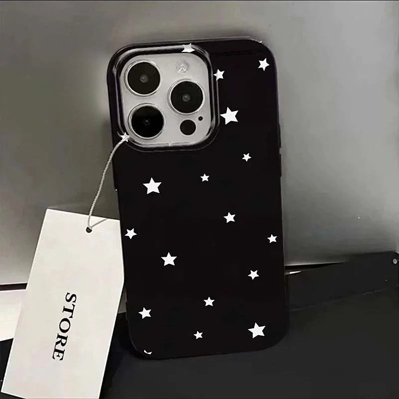 Korean INS White Stars Phone Case for iPhone 16 Pro 15 14 13 12 17 Air 11 Pro max X 7 8 15Pro 16 Plus 16E SE 2022 Soft Cover