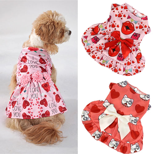 Female Dog Princess Wedding Dress Spring Summer Pet Clothes Rosette&Bow Dresses Cat Puppy Skirt for Small Dogs Ropa Perro