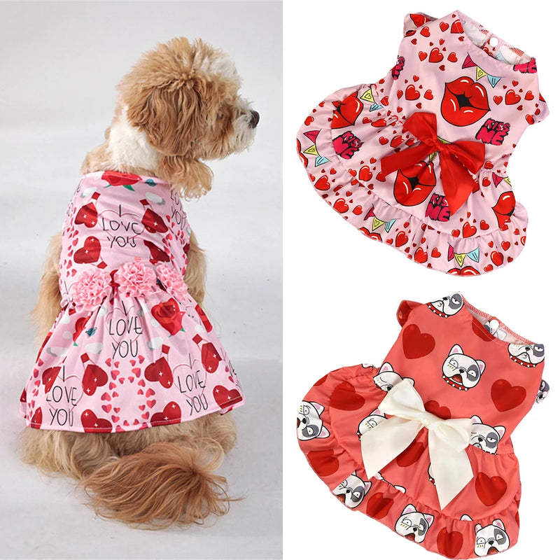 Female Dog Princess Wedding Dress Spring Summer Pet Clothes Rosette&Bow Dresses Cat Puppy Skirt for Small Dogs Ropa Perro