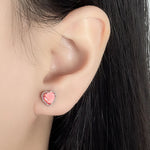 Sterling Silver Pink Zircon Heart Stud Earrings for Women - Wedding