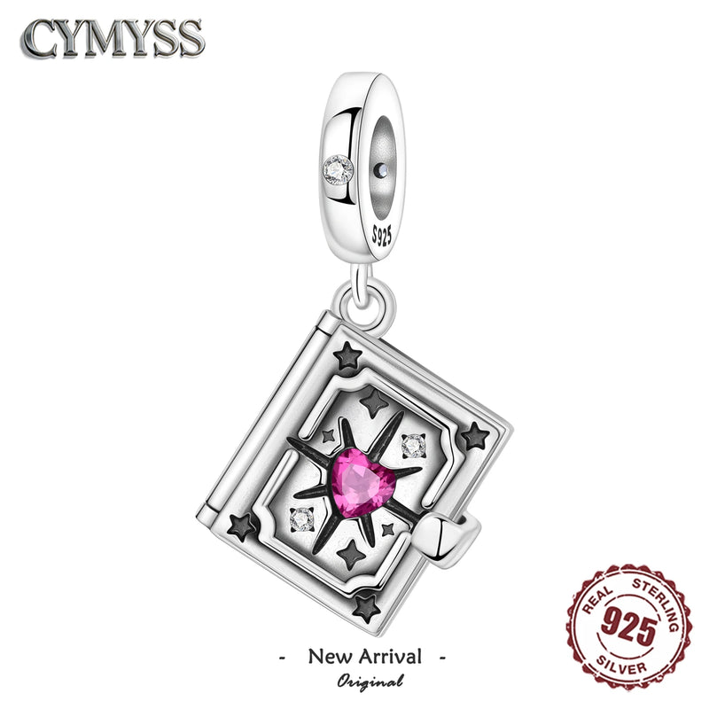 925 Sterling Silver Star Moon Sun Zircon Book Charm Pendant