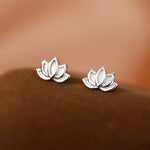 Sterling Silver Lotus Flower Stud Earrings for Women - Elegant