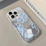 Light Blue Floral Pattern Mirror Phone Case For iPhone 17 Pro Max 16 15 14 13 12 11 Pro Max 7 8 Plus 16e X XR XS Max Soft Cover